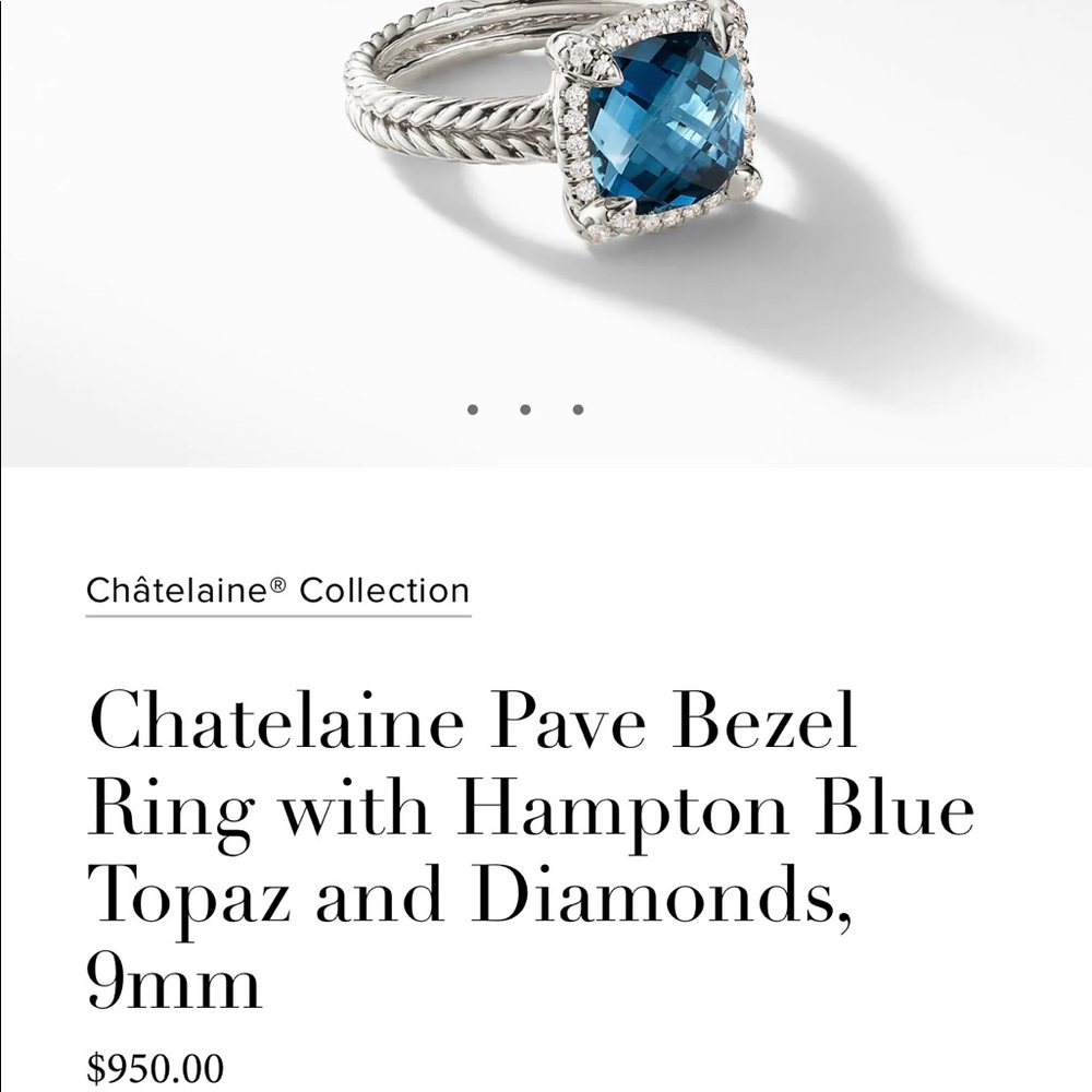 David Yurman Ring, Blue Topaz and Diamonds, size 6